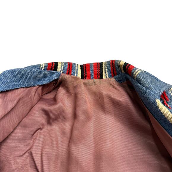 Vintage 1940s Chimayo Blanket Ganscraft Jacket Coat Wool Southwest Native Blue - Picture 13 of 16